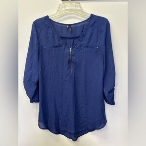Maurices Navy Blouse with Zipper Detail